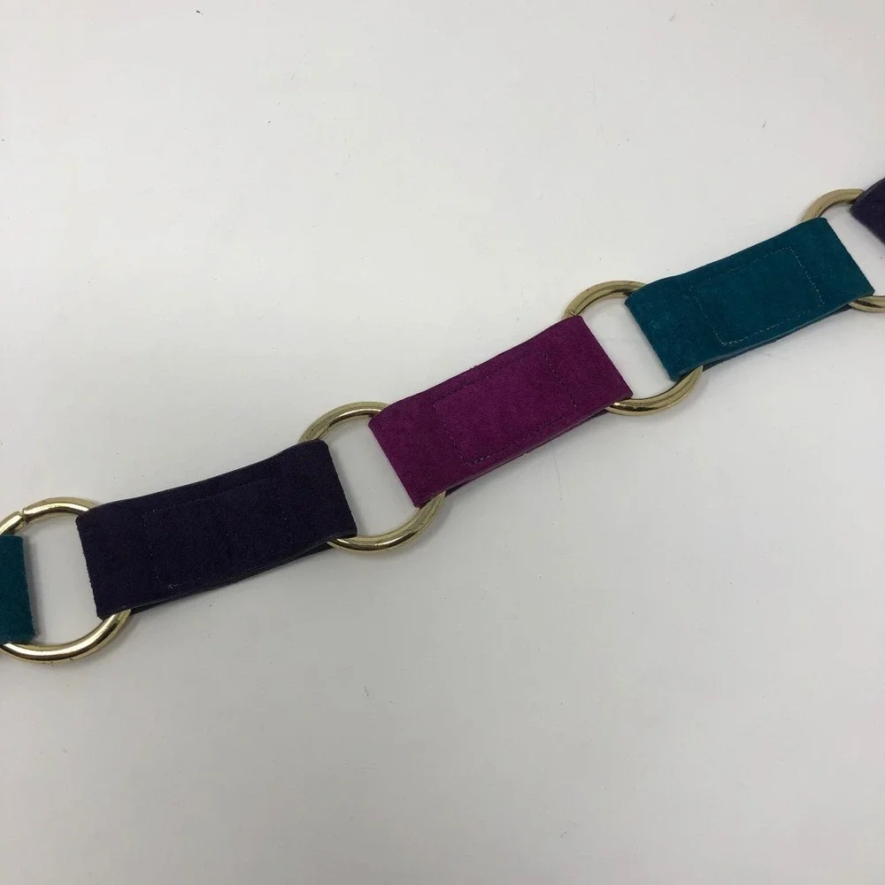 Omega Genuine Suede Leather Fashion Belt Womens Small Purple Blue Gold Retro